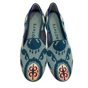 Rothy’s Loafers Blue Cream Ikat Knit Slip-On Flats Sustainable Size 7